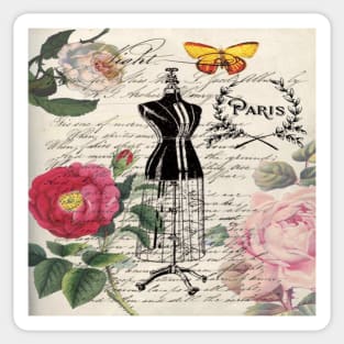 french country rose floral modern vintage dress mannequin paris fashion Sticker